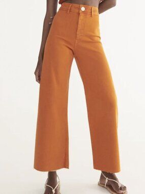 Zara Marine Straight High Waisted Wide Leg Jeans Rust Orange 4 New
